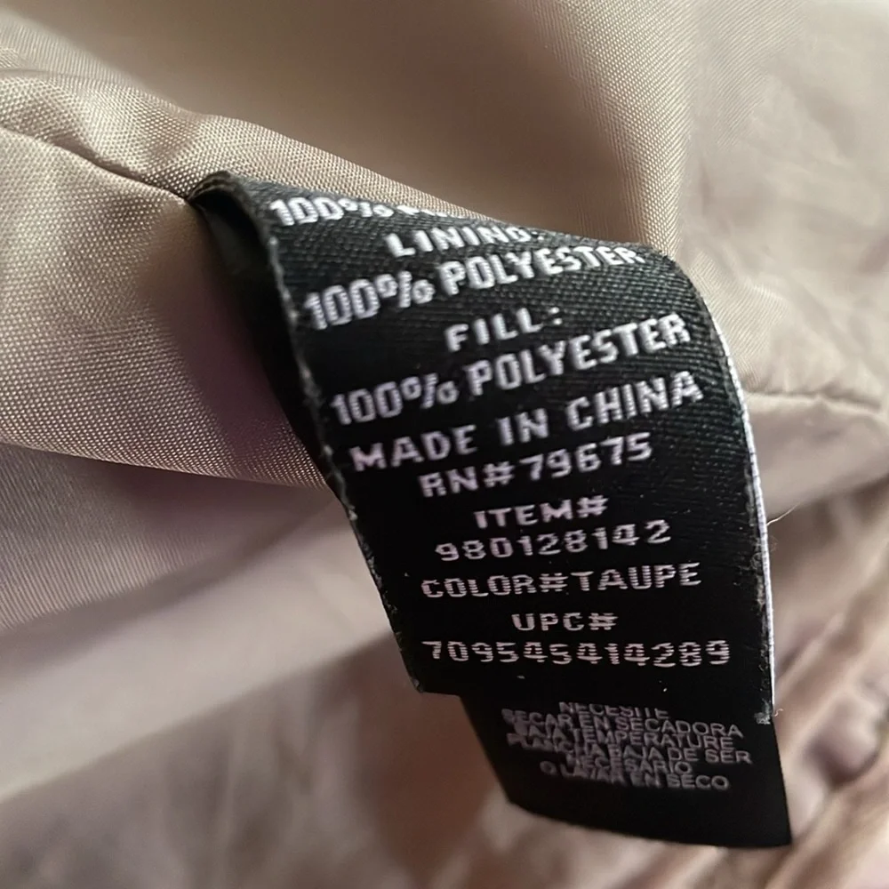 EUC~Woman’s Large Lucky Brand Tan 2 Pocket/Zippered/Snap Front Puffer Coat - Picture 8 of 10